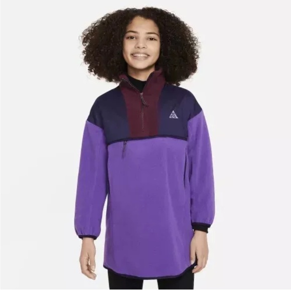 Big Kids Nike ACG Wolf Tree Loose Tunic Sweater Purple 1/4 Zip Size Large NWT - Picture 3 of 9